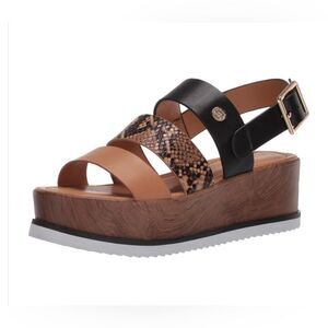 Tommy Hilfiger Eanda Platform Sandals Black Snakeskin Cognac‎ Size 8